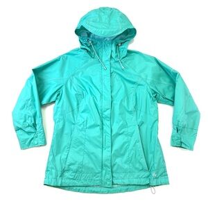 Columbia water resistant hooded jacket womens aqua zip front Medium Omni Sheild